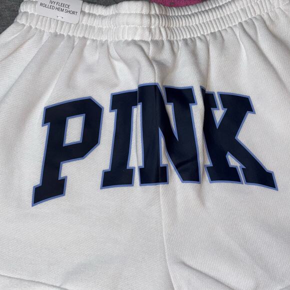 VS PINK Limited Edition Varsity Blue & White Ivy Fleece Rolled Hem Shorts- SM - Picture 3 of 8